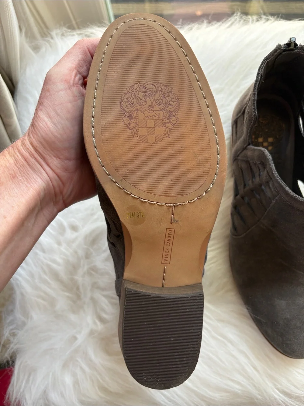 Vince Camuto - Peera Graystone Suede Cutout Ankle Booties